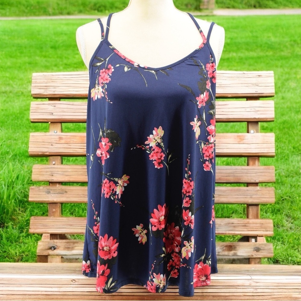 NEW Papermoon Navy and Floral Strappy Bohemian Summer Tank Women’s‎ Size 1X